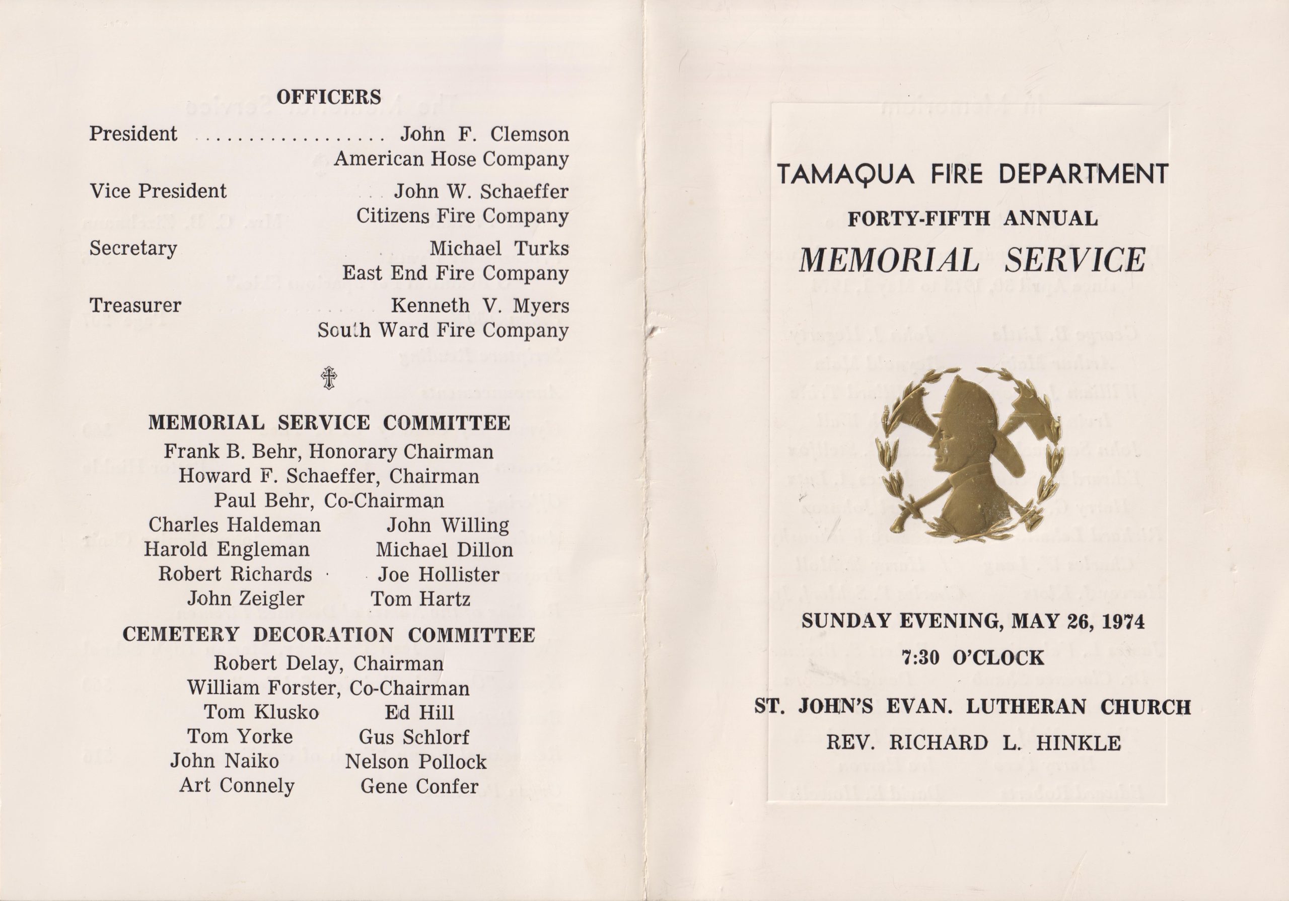 Looking Back: 45th Annual Memorial Service โ Sunday, May 26th, 1974